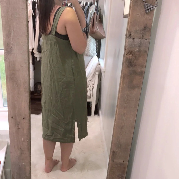 𝅺Woman Within 14W olive green linen bend maxi dress - Picture 3 of 8